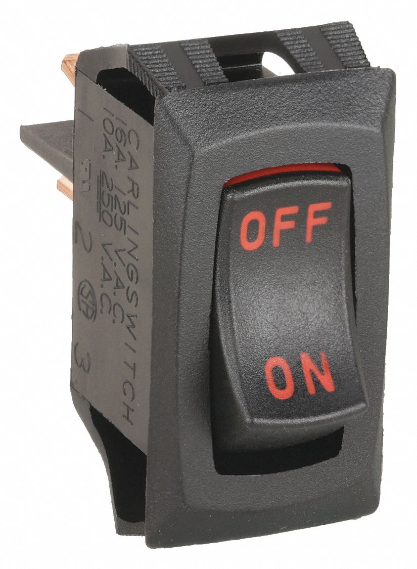 ROCKER SWITCH, SERIES R, 2 POSITIONS, SPST, OFF/ON, 3/4 HP, CURVETTE