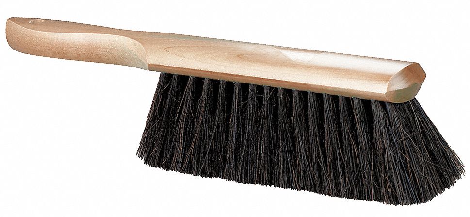 Bench Brush: Horsehair Bristles, Wood Handle, 9 in Brush Lg, 5 1/4 in Handle Lg, Black