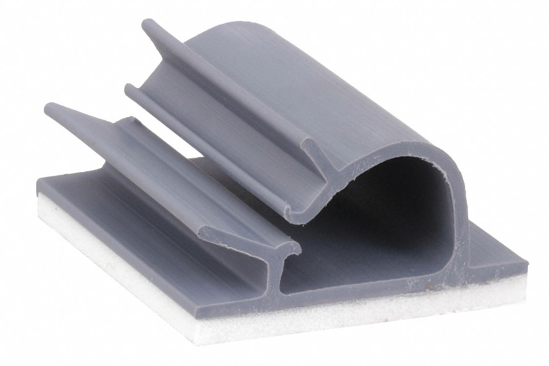 Cable Clip: 0.25 in Max. Bundle Dia., 0.25 in Slot Wd, 1 in Lg, 1 in Wd, PVC, Gray, 25 PK