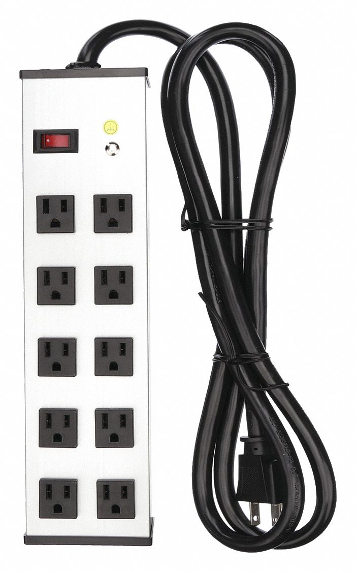 Outlet Strip, Commercial and Industrial, Aluminum, 10 Total Number of ...