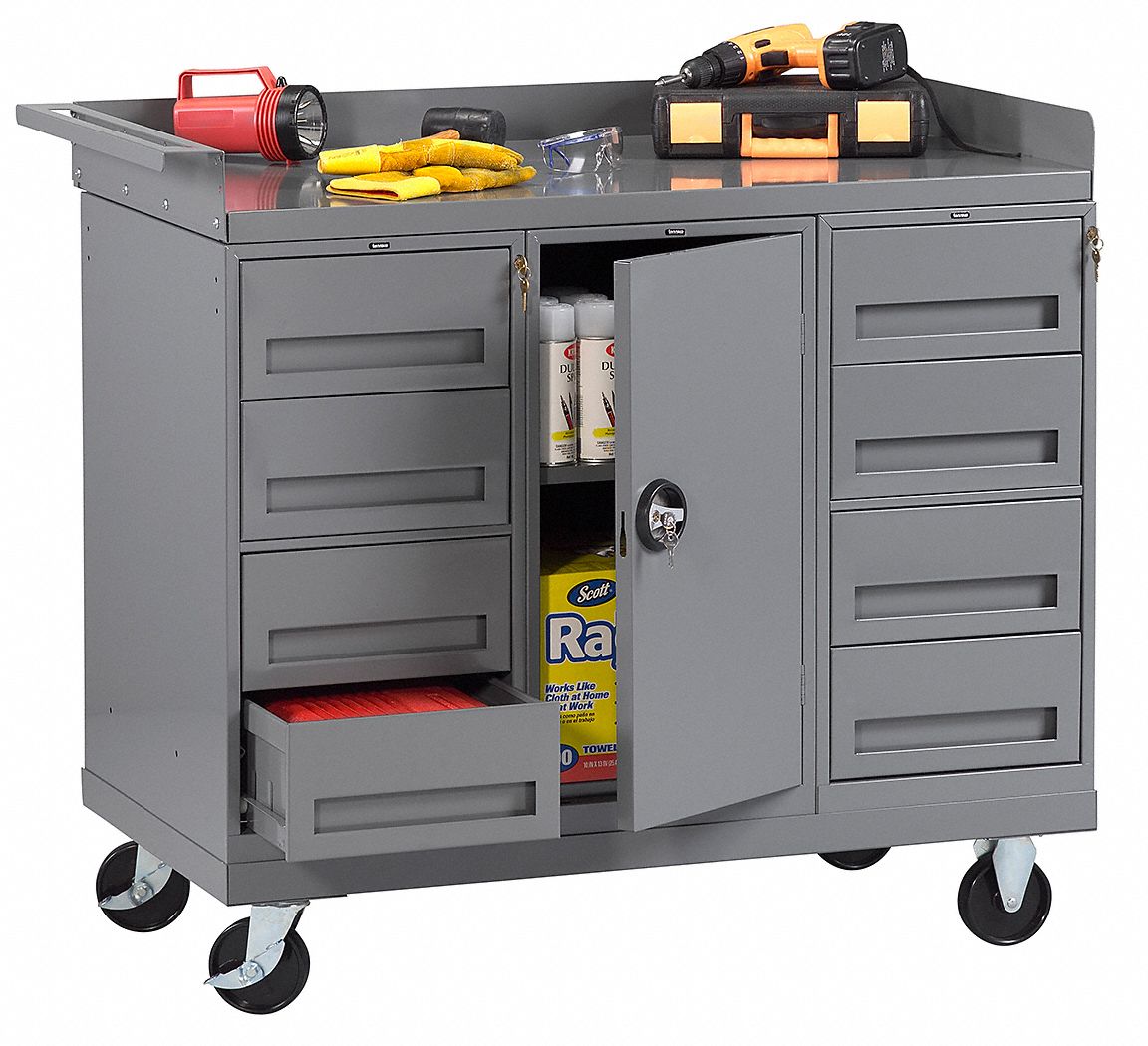 TENNSCO Mobile Cabinet Workbench: 48 in Wd, 25 in Dp, 43 in Ht, Steel ...