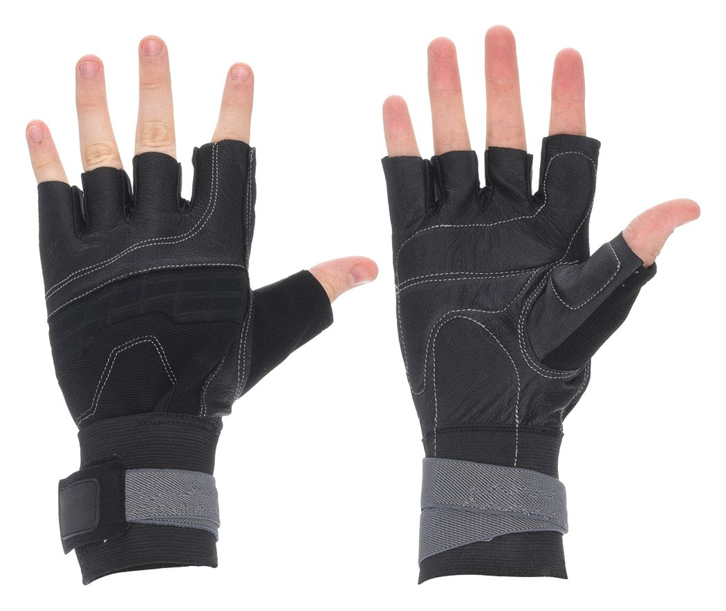 ANTI-VIBRATION MECHANICS GLOVES, L (9), FINGERLESS, PIGSKIN, WRIST SUPPORT, GEL