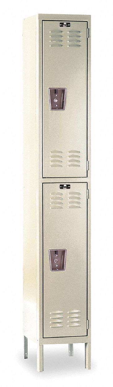 Wardrobe Locker: 12 in x 12 in x 66 in, Louvered, 2 Tiers, 1 Units Wide, Padlock Hasp, Tan