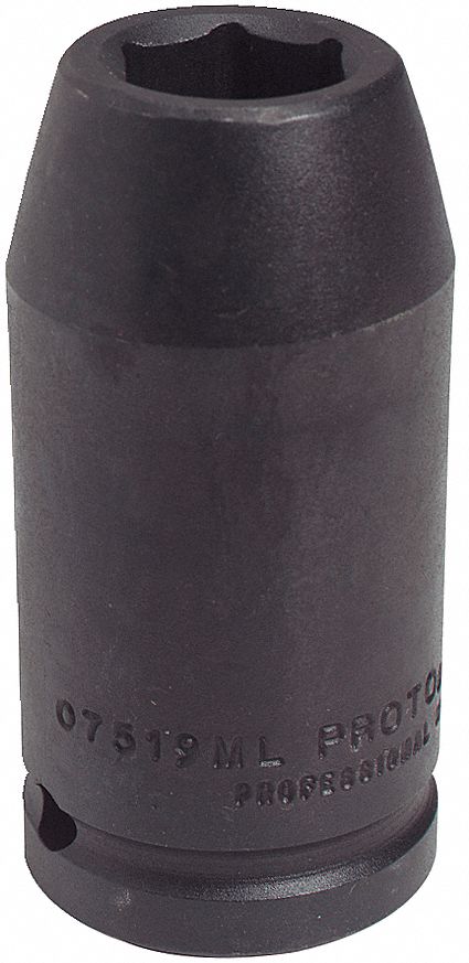 Impact Socket: 3/4 in Drive Size, Metric, 22 mm Socket Size, 6-Point, Deep, Black Oxide