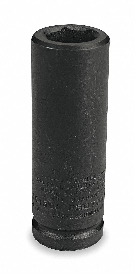 Impact Socket: 3/4 in Drive Size, SAE, 1 1/2 in Socket Size, 6-Point, Deep, Black Oxide