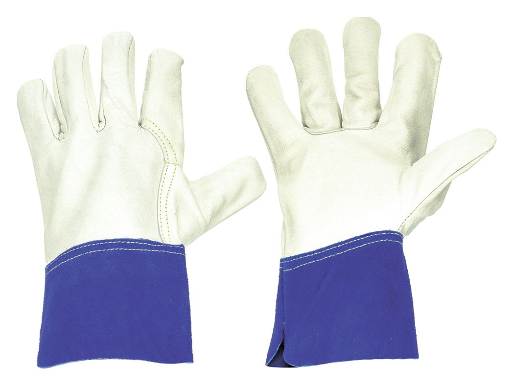 WELDING GLOVES, WING THUMB, GAUNTLET CUFF, WHITE GOATSKIN, L