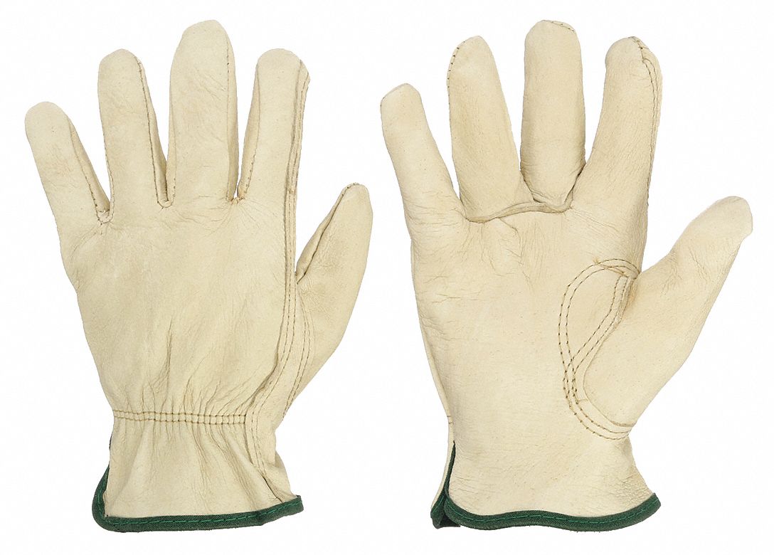 LEATHER DRIVERS GLOVES, XS (6), PIGSKIN, FULL FINGER, SHIRRED SLIP-ON CUFF, BEIGE