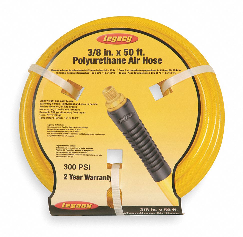 Air Hose, Hose Cover Material Polyurethane, 1/2 in, 25 ft Grainger