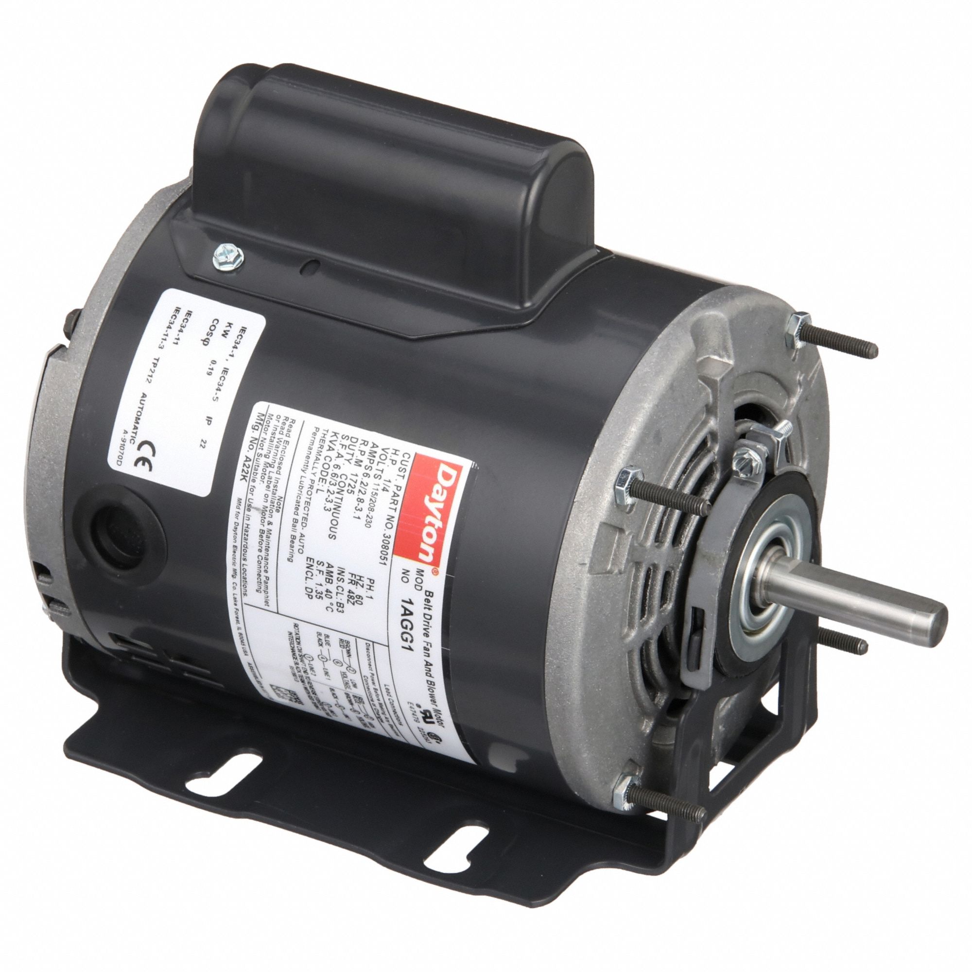 Belt Drive Motor: 1 Speed, Open Drip Proof, Cradle Base Mount, 1/4 hp Horsepower