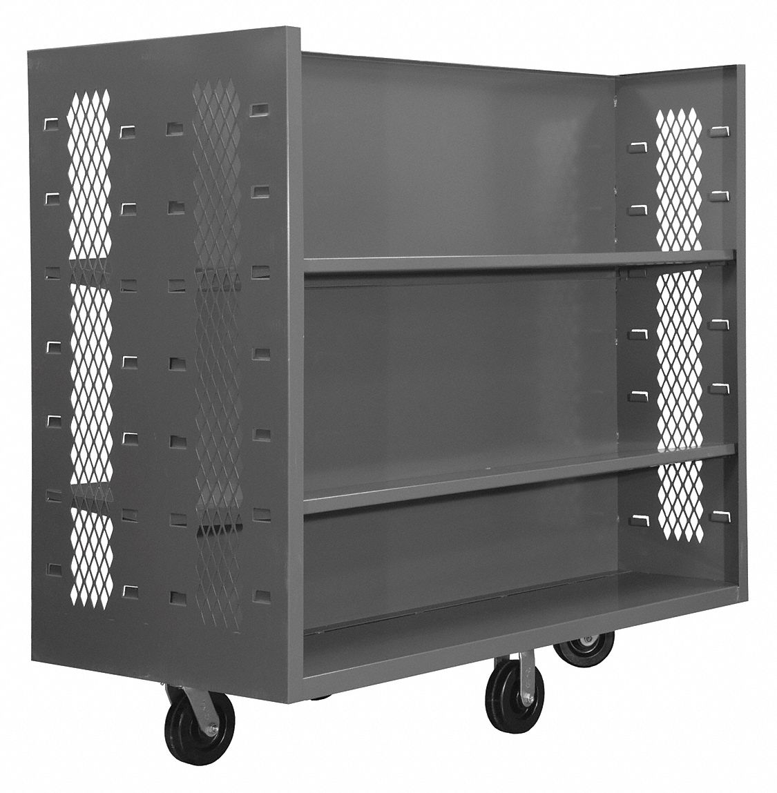 Partitioned Dual-Side-Access Mesh-Wall Metal Stock Truck: 2, 000 lb Load Capacity