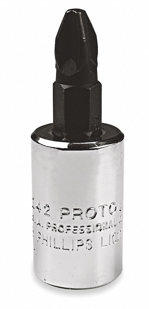 Socket Bit: 3/8 in Drive Size, Phillips Tip, #3 Tip Size, 1 31/32 in Overall Lg, Fixed Insert