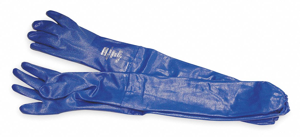 CHEMICAL RESISTANT GLOVES, 26 IN LENGTH, SIZE 11, BLUE, SUPPORTED