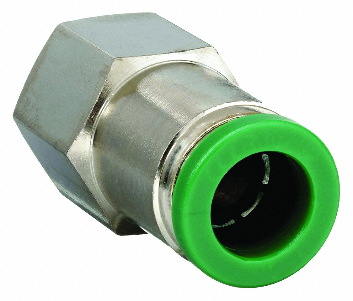 FEMALE ADAPTER: NICKEL PLATED BRASS, PUSH-TO-CONNECT X FNPTF, FOR 3/16 IN TUBE OD