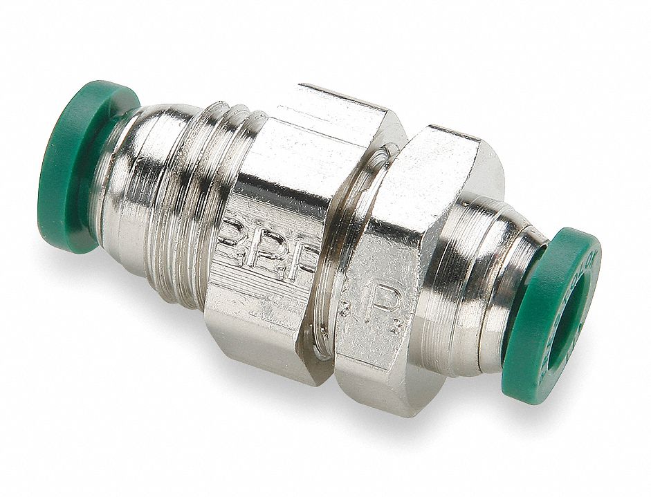 PARKER Bulkhead Union NickelPlated Brass, PushtoConnect x Pushto