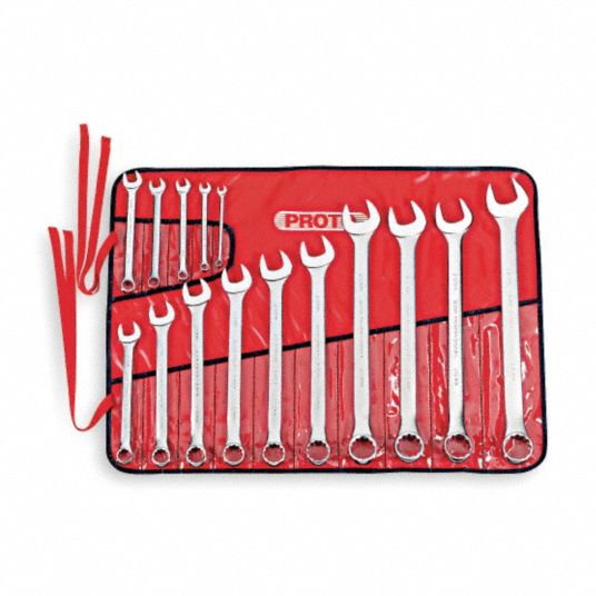 PROTO Combination Wrench Set: Alloy Steel, Satin, 15 Tools, 7 mm to 32 mm  Range of Head Sizes