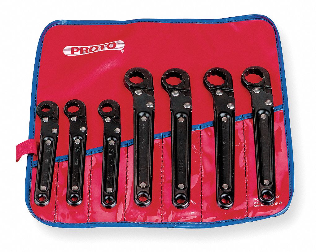 1AKW0 - Flare Ratchet Wrench Set 7 Pieces 12 Pts