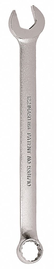 Combination Wrench: Alloy Steel, Satin, 21 mm Head Size, 11 3/4 in Overall Lg, Offset