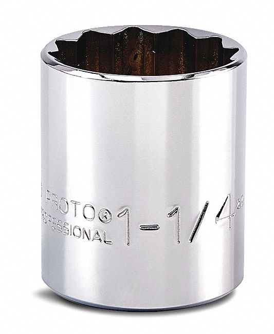 PROTO Socket, 1/2 in Drive Size, 1 1/4 in Socket Size, 12Point, Alloy