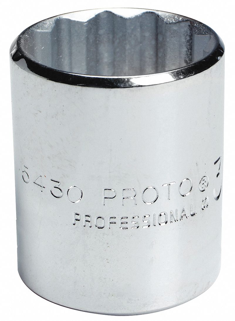 Socket: SAE, 1/2 in Drive Size, 1 3/8 in Socket Size, 12-Point, Std, Chrome, 2 in Overall Lg