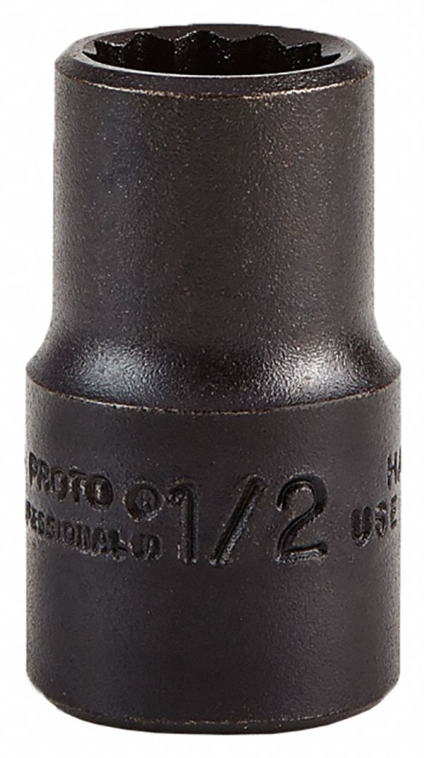 Socket: 1/2 in Drive Size, SAE, 1/2 in Socket Size, 12-Point, Std, 1 31/64 in Overall Lg