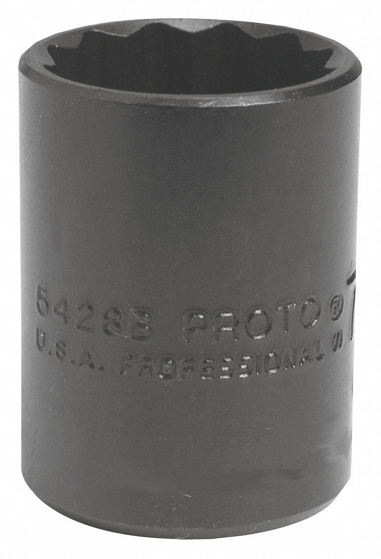 Socket: SAE, 1/2 in Drive Size, 13/16 in Socket Size, 12-Point, Std, Black Oxide, Socket