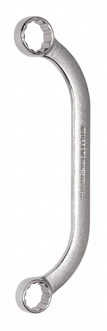 Box End Wrench: Satin, 5/8 in_3/4 in Head Size, 7 1/4 in Overall Lg, Offset