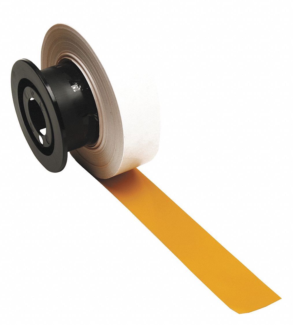 Continuous Label Stock: 1 1/8 in x 110 ft, Vinyl, Yellow (Gloss), Indoor/Outdoor