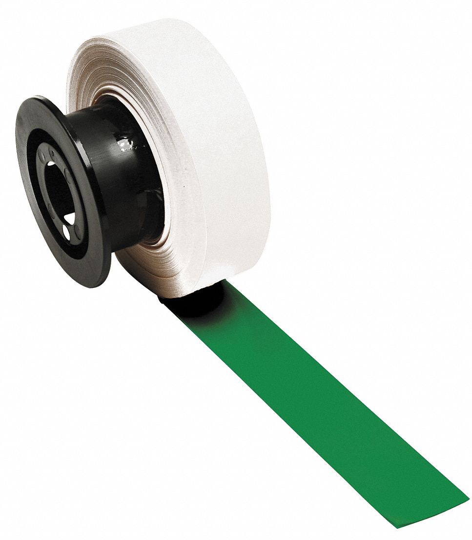 Continuous Label Stock: 1 1/8 in x 110 ft, Vinyl, Green (Gloss), Indoor/Outdoor