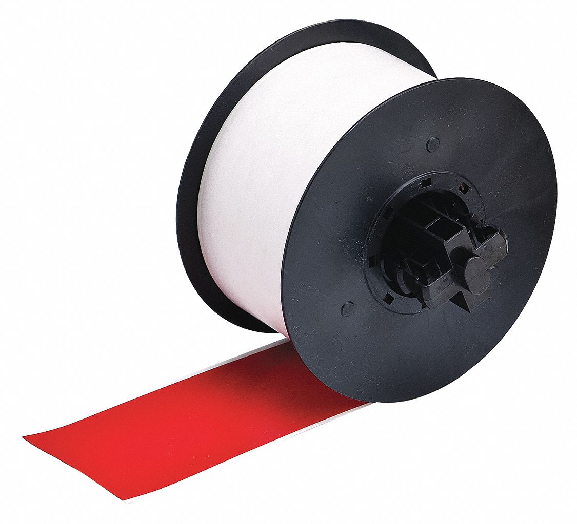 Continuous Label Stock: 2 1/4 in x 110 ft, Vinyl, Red (Gloss), Indoor/Outdoor