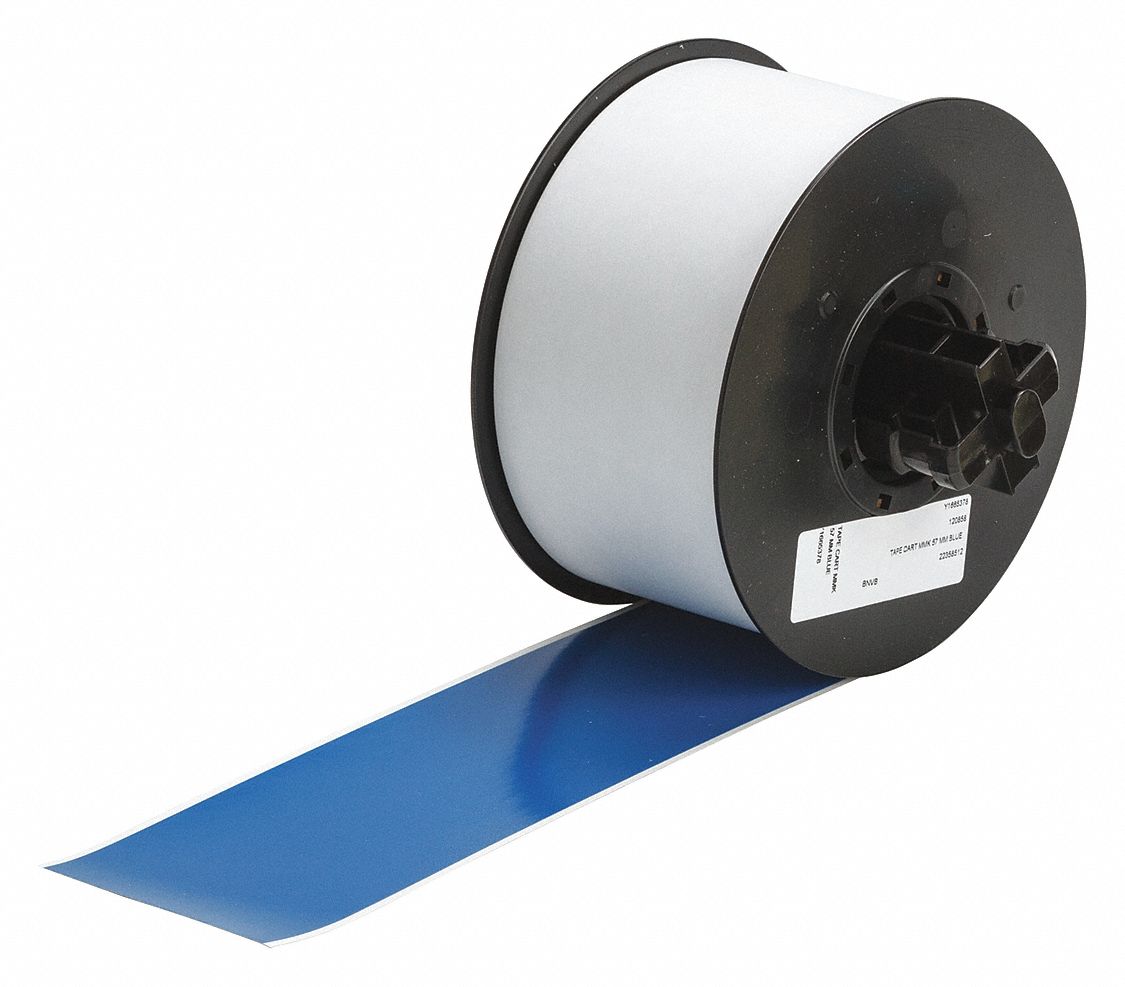 Continuous Label Roll: 2 1/4 in x 110 ft, Vinyl, Blue, Indoor/Outdoor