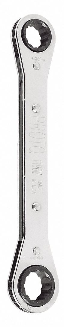 BOX END WRENCH, CHROME, 16 MM/18 MM HEAD SIZE, 8 IN OVERALL L, STANDARD, 0 °  HEAD OFFSET ANGLE