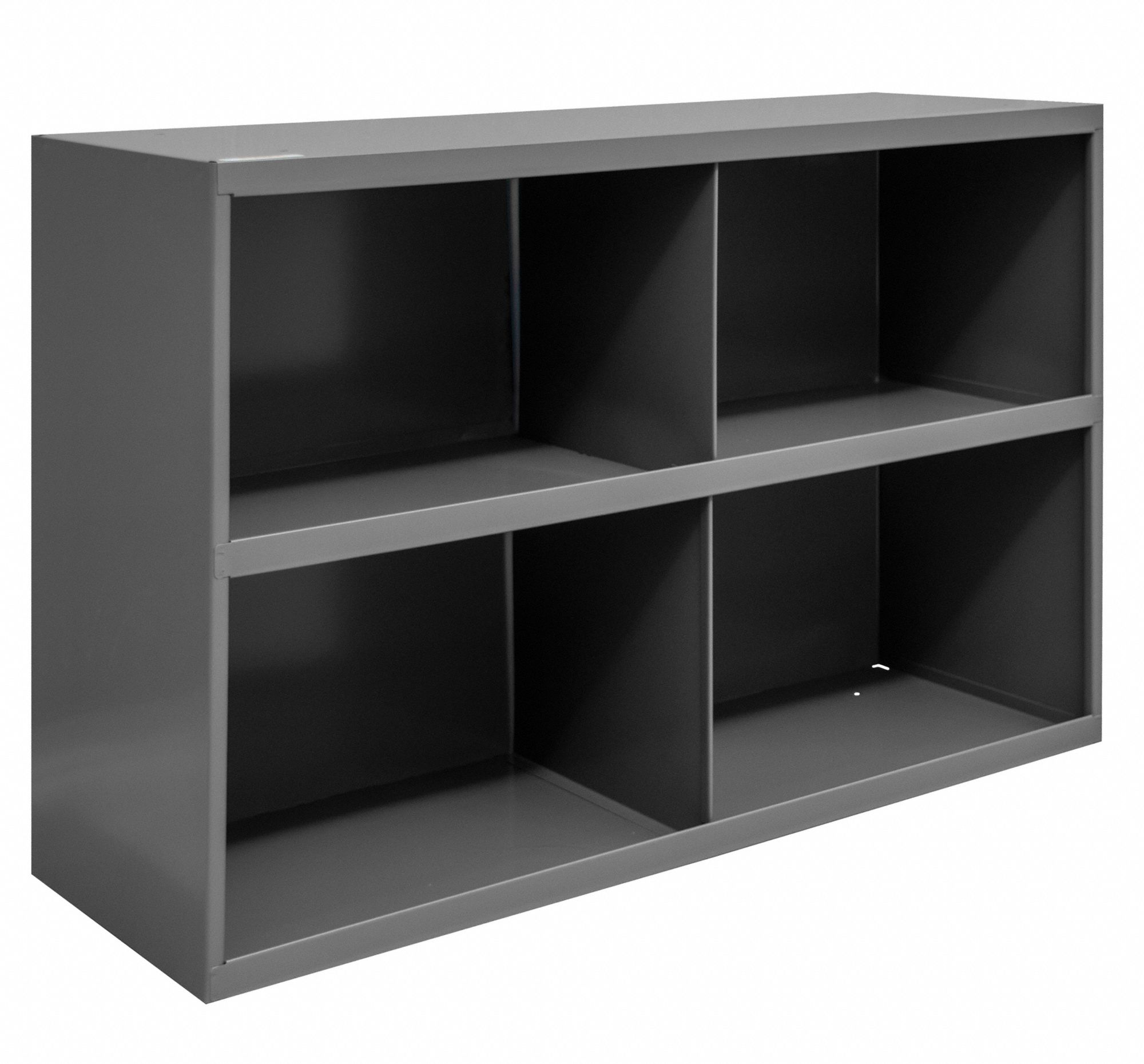 PIGEONHOLE BIN UNIT, 34 IN X 12 IN X 24 IN, 4 COMPARTMENTS, GREY, STEEL, POWDER COATED
