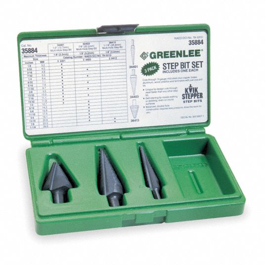 GREENLEE Step Drill Bit Set, 1/2, 7/8, 11/8" 302K1635884 Grainger