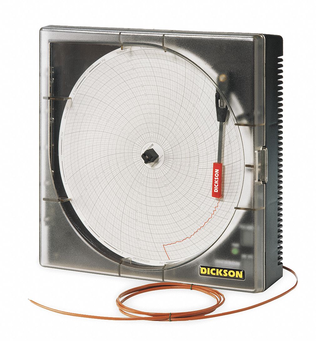 DICKSON Circular Chart Recorder, Temperature, KType Thermocouple, 1 or