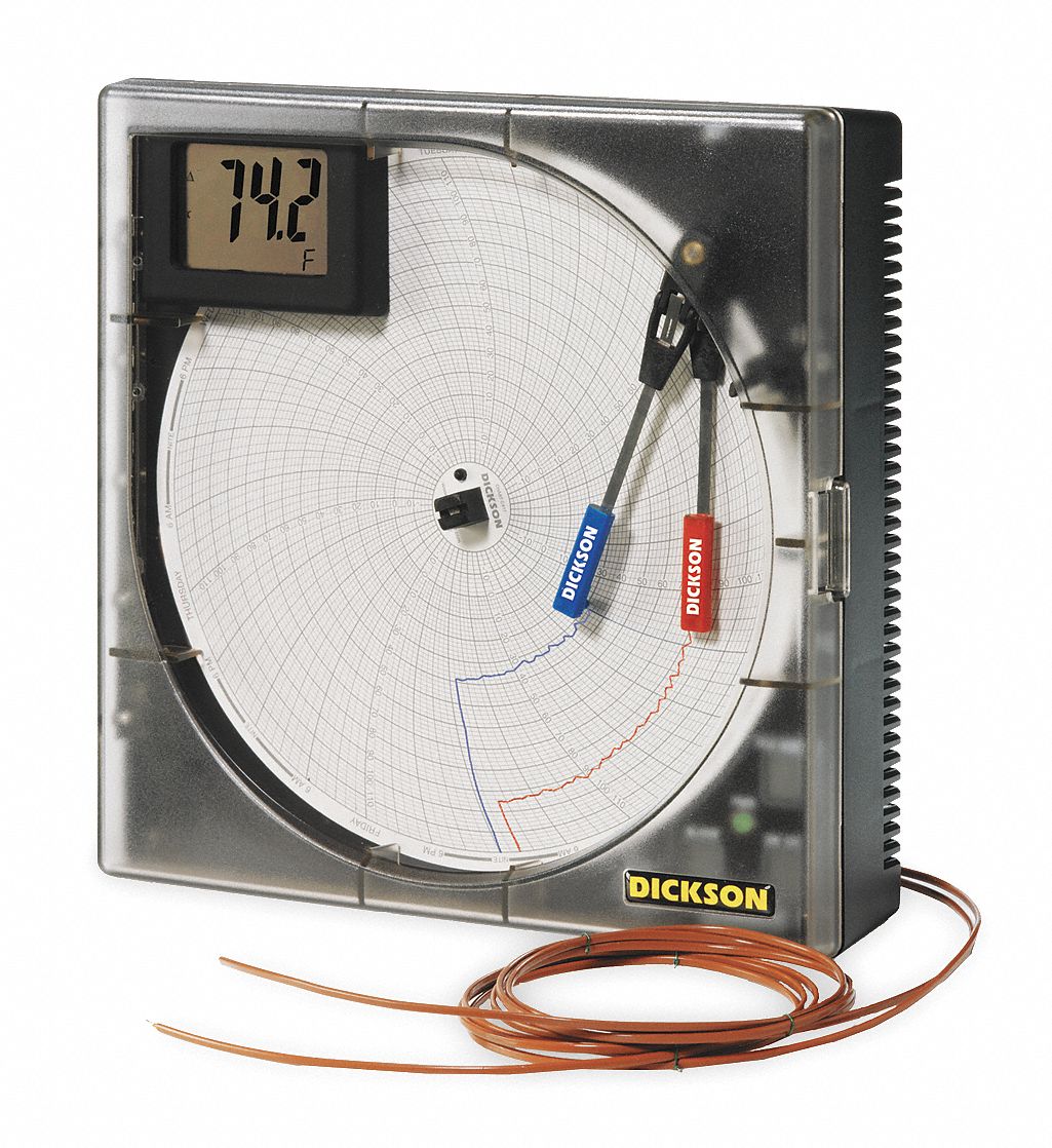DICKSON Circular Chart Recorder, Temperature, KType Thermocouple, 1, 7