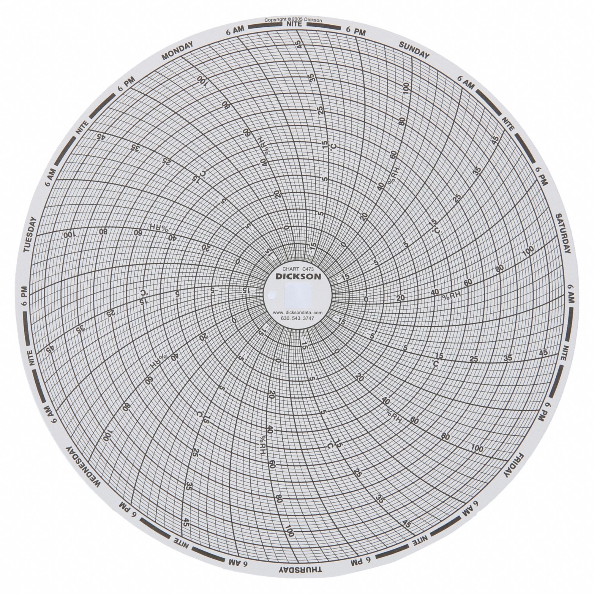 Circular Paper Chart: Dickson, -20°C to 50°C, C473, 8 in Circular Chart Dia, Dickson, 60 PK