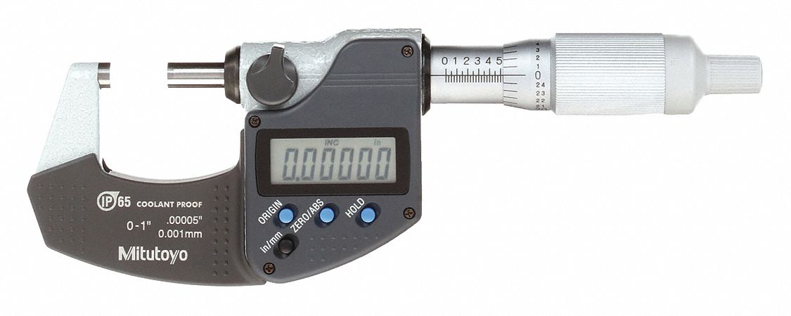 MICROMÈTRE EXT NUM IP65, GAMME DE 0 PO À 1 PO/0 À 25,4 MM, IP65