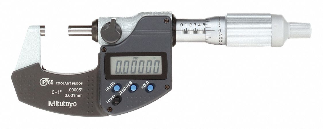 IP65 DIGITAL OUTSIDE MICROMETER, 0 IN TO 1 IN/0 TO 25.4MM RANGE, IP65