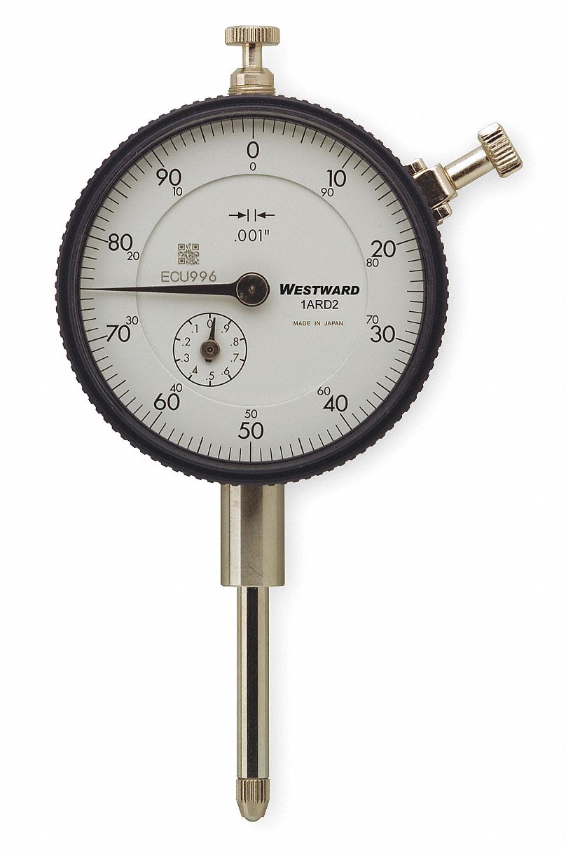 Dial Indicator, Range 0 to 1 in, Dial Reading 0100, Graduations 0.0010
