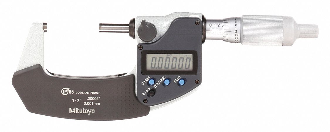 IP65 DIGITAL OUTSIDE MICROMETER, 1 IN TO 2 IN/25.4 TO 50.8MM RANGE, IP65, INCH/METRIC