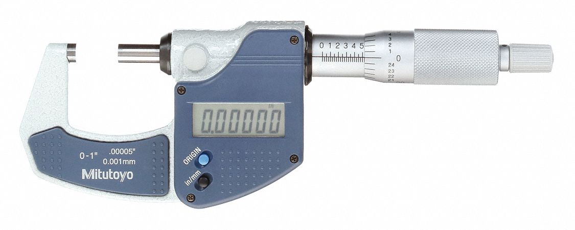 DIGITAL OUTSIDE MICROMETER, 0 TO 1 IN/0 TO 25MM RANGE, IP65, +/-001 IN ACCURACY, FLAT