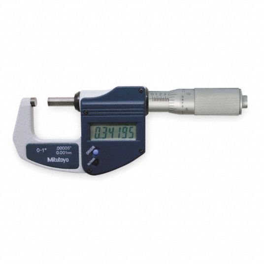 MITUTOYO Digital Outside Micrometer, Range 0 in to 1 in, 0 mm to 25 mm