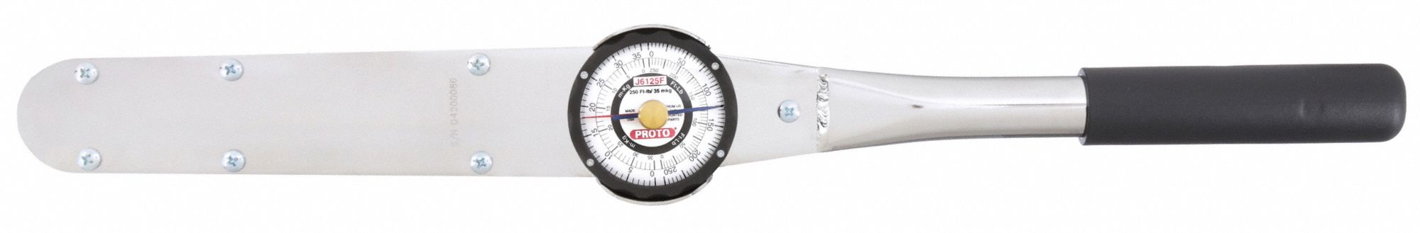 Dial Torque Wrench: 1/2 in Drive Size, 50 to 250 ft-lb/7 to 35 m-kg, 21 1/2 in Overall Lg