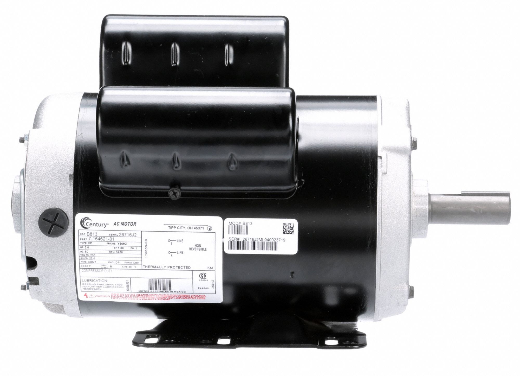 MC006100AJ AIR COMPRESSOR REPLACEMENT MOTOR 240VT 5HP 56FR ONE PHASE 