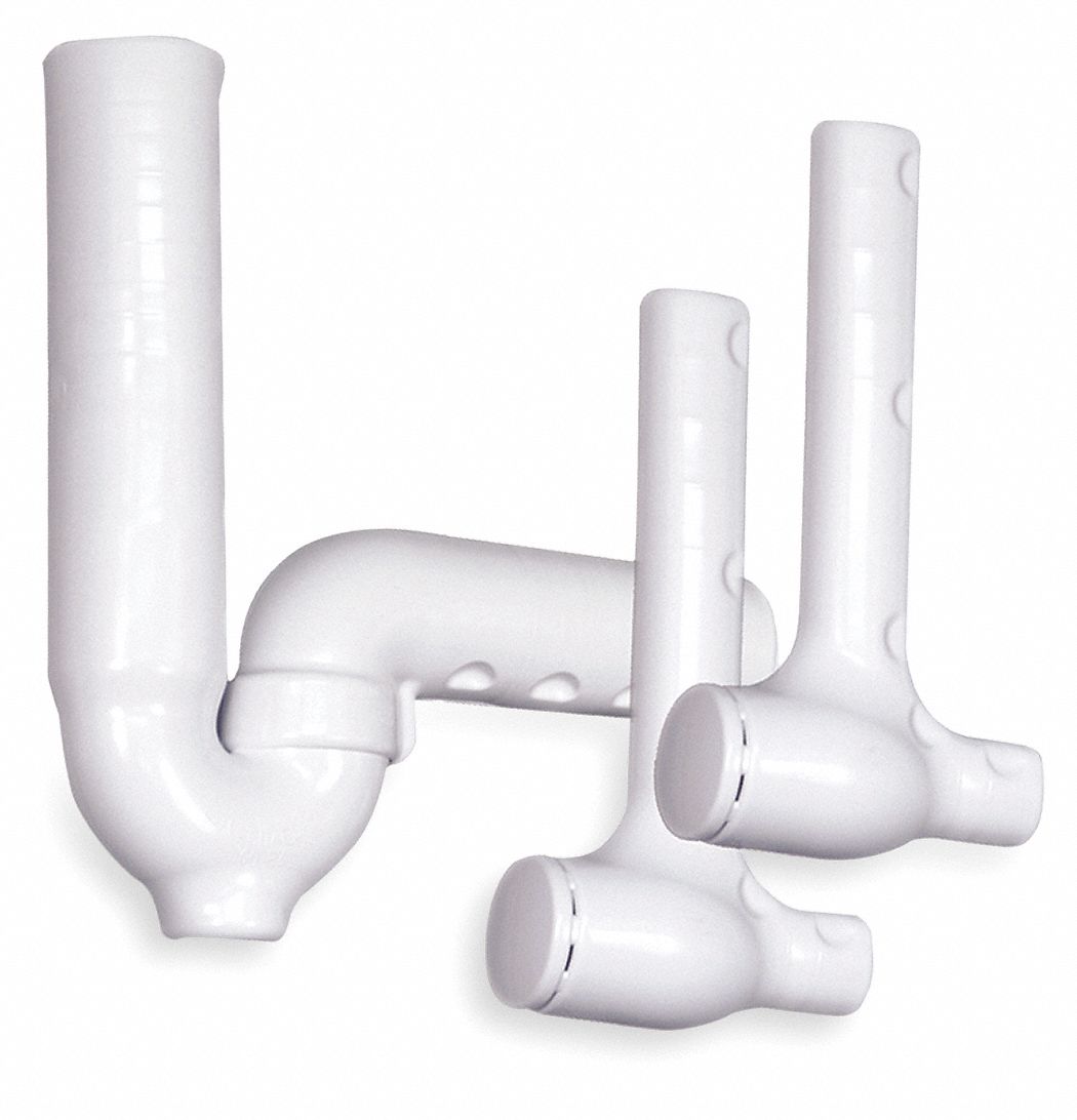 P Trap And Two Valve Covers: Vinyl, White, 1 1/4 in_1 1/2 in Nominal Pipe Size, 3 Pieces
