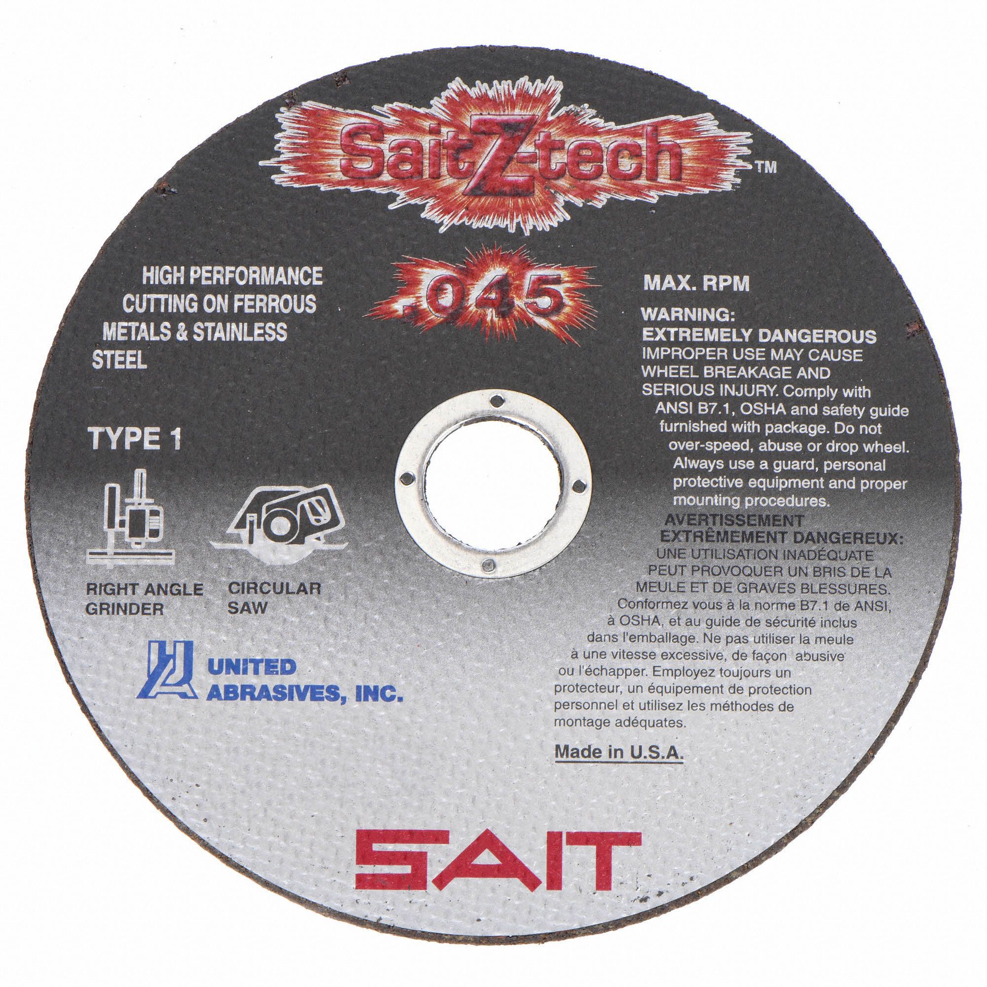 ABRASIVE CUT-OFF WHEEL, TYPE 1, 6 IN X 0.045 IN X ⅞ IN, ZIRCONIA ALUMINA, 36 GRIT, Z-TECH