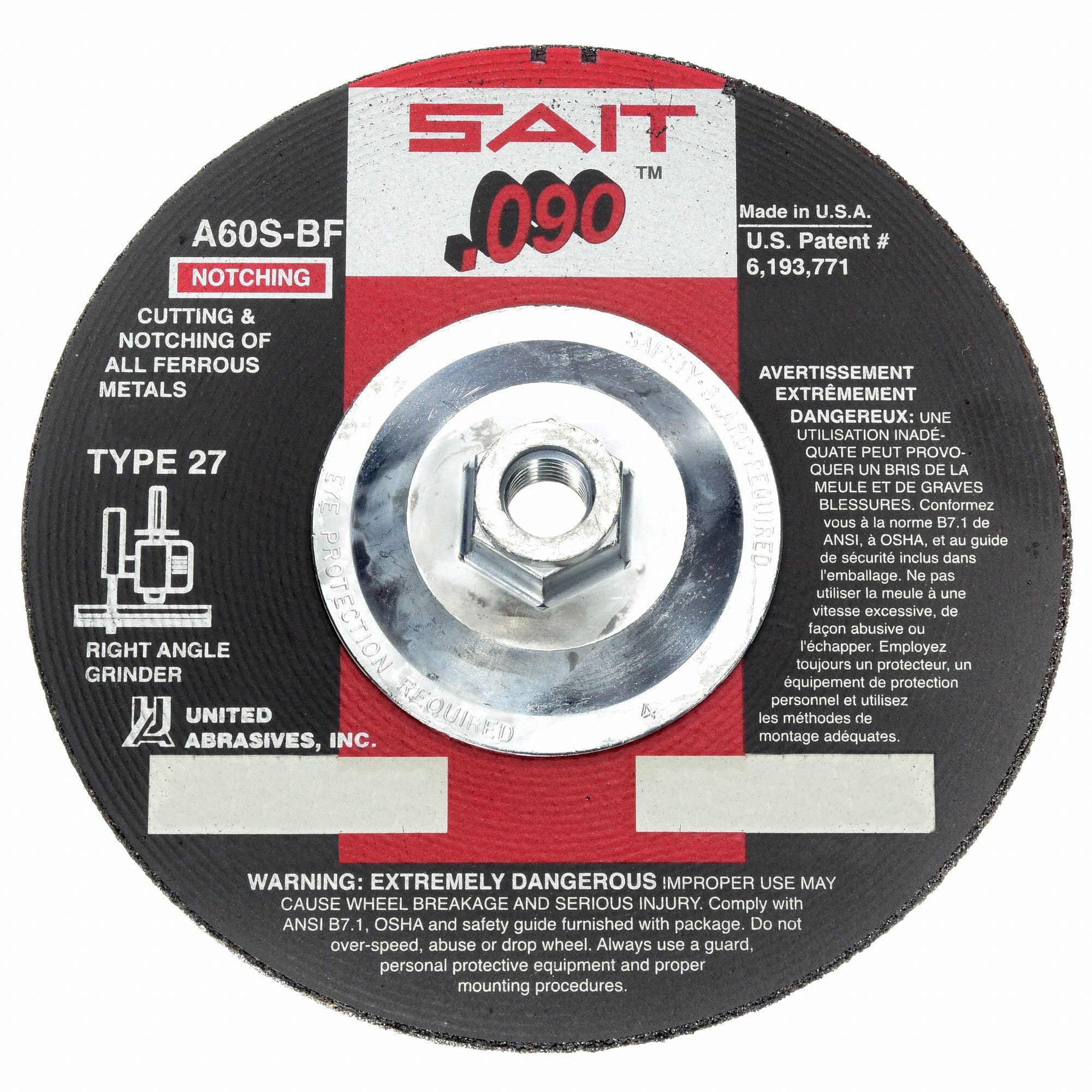 DEPRESSED CENTRE CUT-OFF WHEEL, TYPE 27, 6 IN X 0.09 IN X ⅝"-11 THREAD, ALUMINUM OXIDE, 60 GRIT, A60S