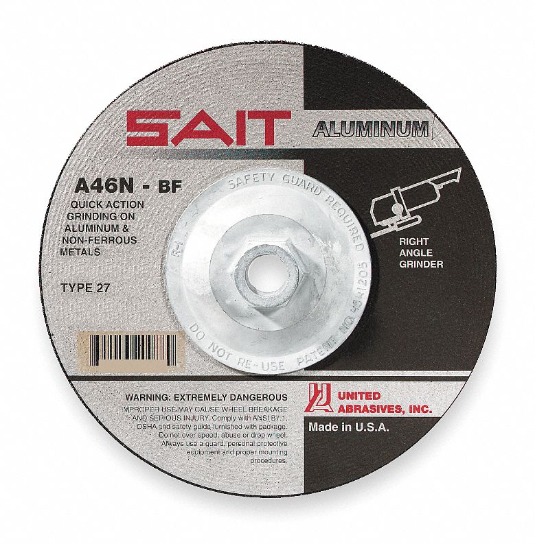 DEPRESSED CENTRE GRINDING WHEEL, TYPE 27, 7 IN X ¼ IN X ⅝"-11 THREAD, ALUMINUM OXIDE, 46 GRIT, A46N