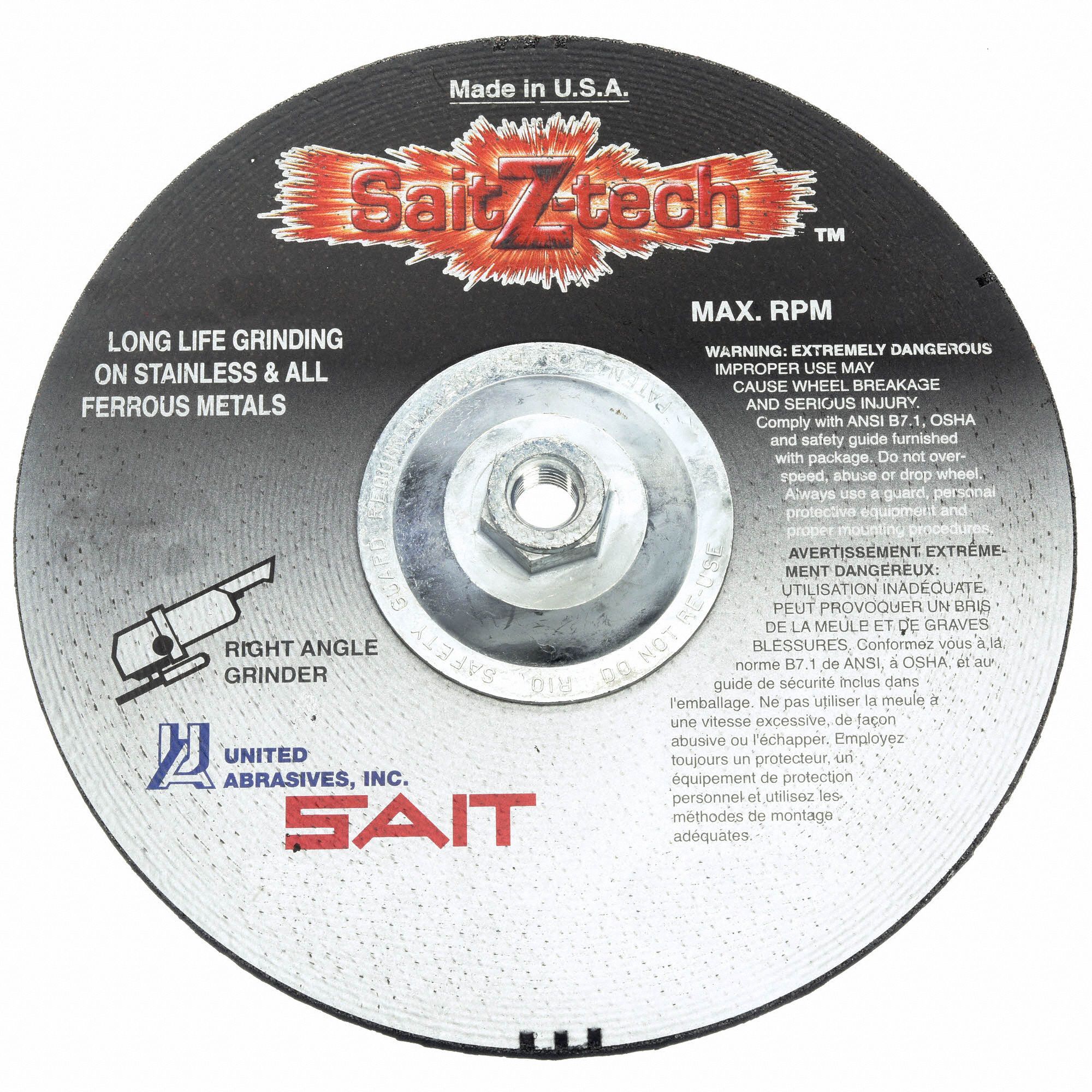 UNITED ABRASIVESSAIT Depressed Center Wheels Zirconia Alumina, 9 in