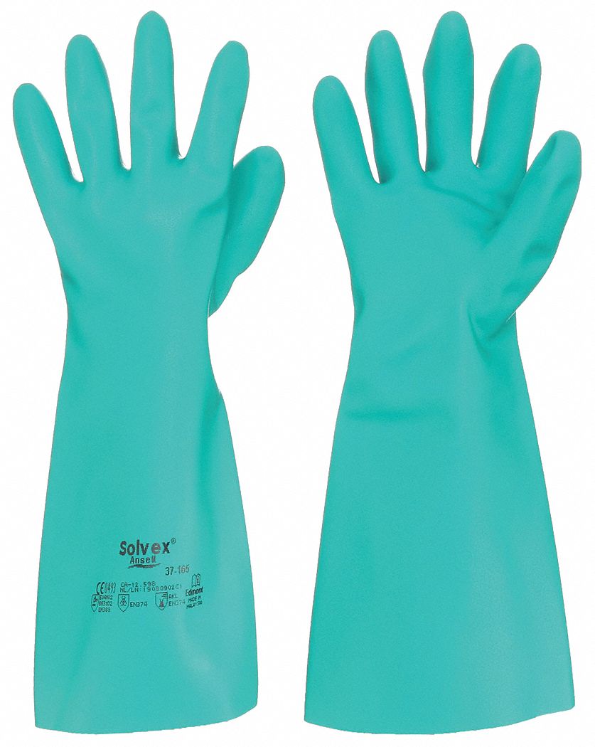 Chemical-Resistant Gloves: 37-165, ANSELL AlphaTec(R) Solvex, 10 Glove Size, High Tactility, 1 PR